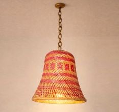 Handcrafted Bamboo Pink Woven Pendant Lamp